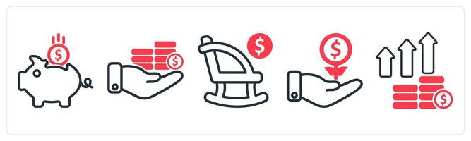 A set of 5 business icons as savings, investment, retirement vector