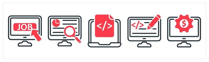 A set of 5 business icons as job apply, research, web development vector