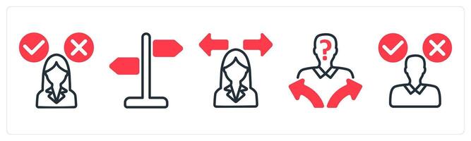 A set of 5 business icons as decision making confusion, direction sign, confusion in decision making vector