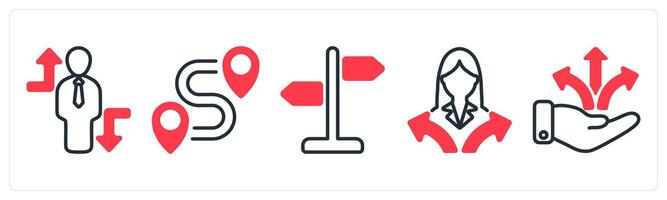 A set of 5 business icons as crisis overcome, destination, direction sign vector