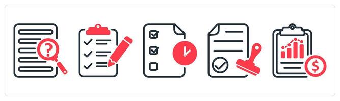 A set of 5 business icons as case study, testing sheet, audit vector