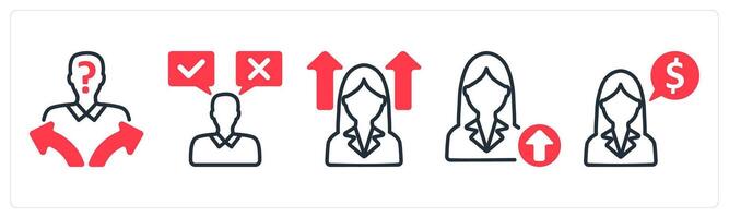 A set of 5 business icons as confusion in decision making, decision, career vision vector