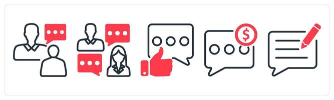 A set of 5 business icons as business talk, positive feedback, discuss budget vector