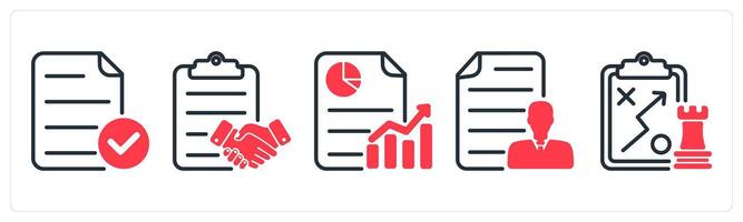 A set of 5 business icons as verified file, agreement, business progres vector