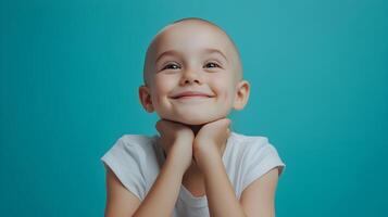 Cheerful child showing resilience and hope while bravely facing a health challenge journey photo