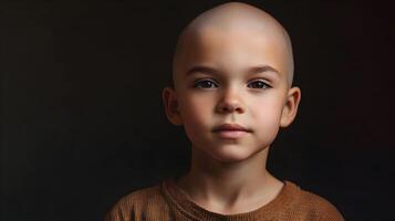 Portrait of thoughtful child, highlighting resilience and inner strength with neutral backdrop photo