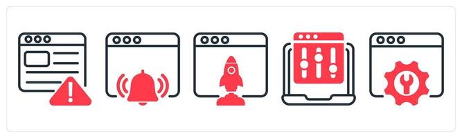 A set of 5 business icons as seo warning, seo notification, browser launch vector