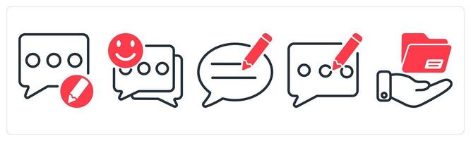 A set of 5 business icons as edit comment, smile feedback, feedback writing vector