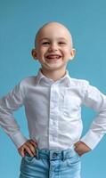 Radiant smile of a young boy in remission, a symbol of hope and resilience fighting strong photo