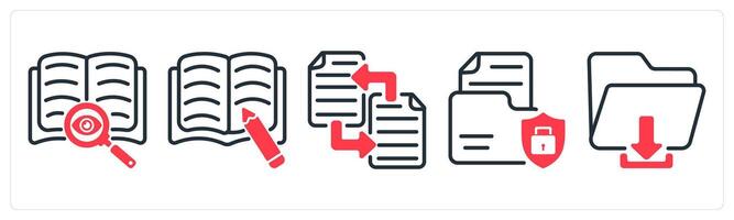 A set of 5 business icons as find content, article writing, file transfer vector