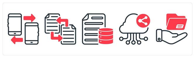 A set of 5 business icons as mobile data transfer, file transfer, database document vector