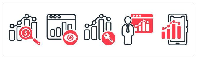 A set of 5 business icons as marketing research, page view, keyword ranking vector
