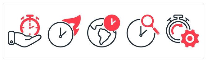 A set of 5 business icons as time management, hot time, global time zone vector