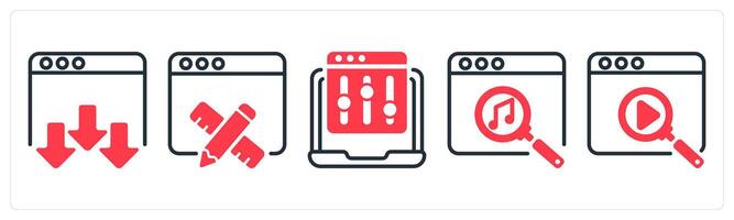 A set of 5 business icons as landing page, web design, refine webpage vector