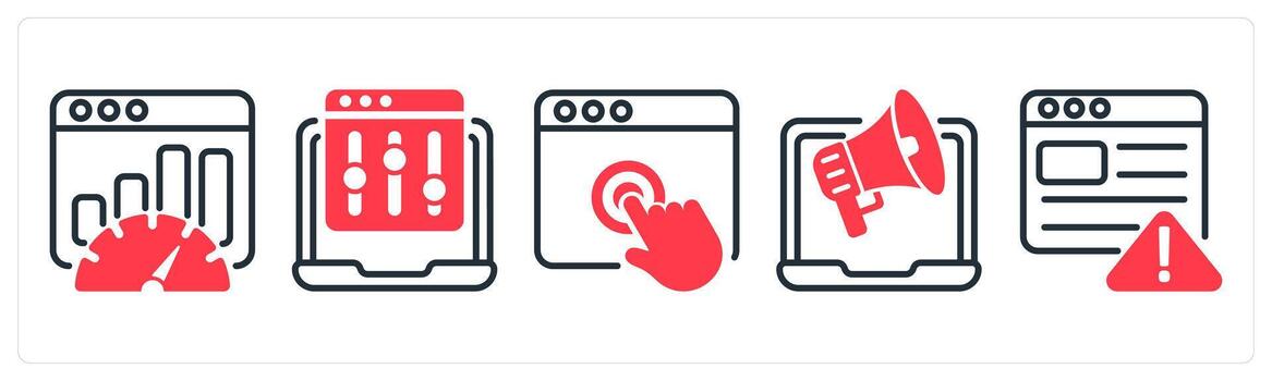 un conjunto de 5 5 negocio íconos como seo actuación, refinar Página web, toque vector