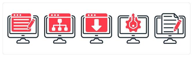 A set of 5 business icons as content writing, web hierarchy, web landing page vector