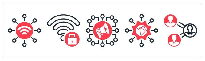 A set of 5 business icons as wireless network, wifi protection, social campaign vector