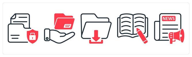 A set of 5 business icons as document security, file sharing, download file vector