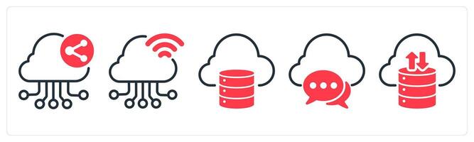A set of 5 business icons as cloud network sharing, cloud connection, storage vector