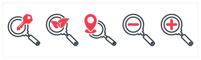 A set of 5 business icons as search keyword, organic search, local seo vector