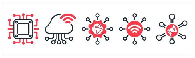 A set of 5 business icons as cpu processor, cloud connection, wireless network vector
