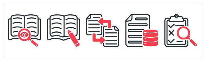 A set of 5 business icons as find content, article ariting, file transfer vector