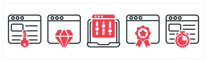 A set of 5 business icons as keywords, website reputation, refine webpage vector