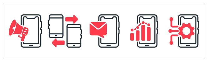 A set of 5 business icons as mobile advertising, mobile data transfer, mobile message vector