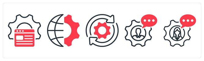 A set of 5 business icons as website optimization, global engineering, update vector