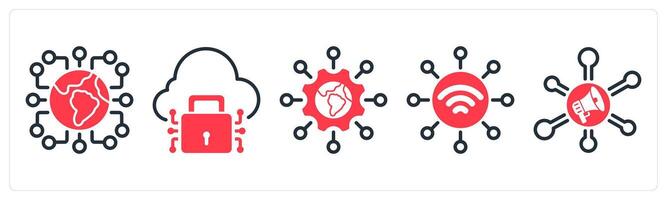 A set of 5 business icons as connectivity, cloud protection, global technology vector