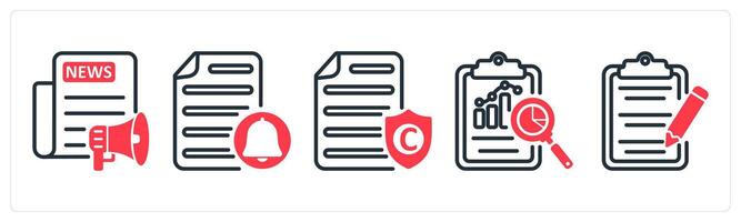 A set of 5 business icons as press release, file notification, copyright protection vector
