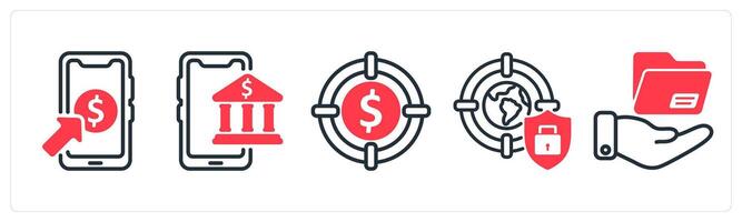 A set of 5 business icons as pay per click, online banking, target profit vector