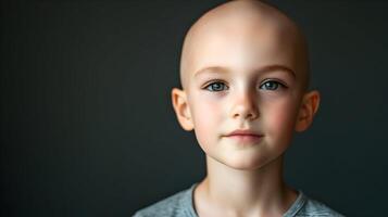 Portrait of a child with hair loss, showcasing courage and resilience in a close-up view photo