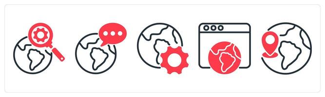 A set of 5 business icons as search engine, global communication, browser optimization vector