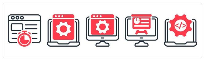 A set of 5 business icons as website speed, website development, webpage configuration vector