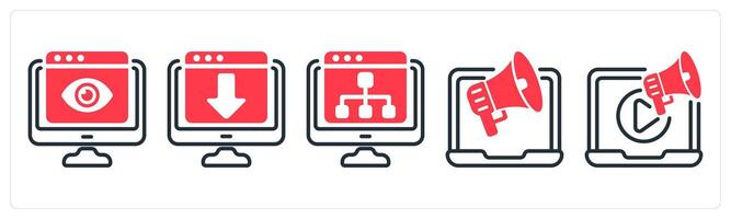 A set of 5 business icons as online viewer, web landing page, web hierarchy vector
