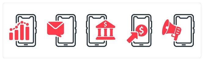 A set of 5 business icons as mobile report, mobile message, online banking vector