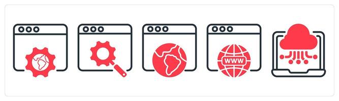 A set of 5 business icons as browser settings, search engine optimization, internet browsing vector