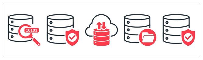 A set of 5 business icons as find data, database protection, cloud storage vector