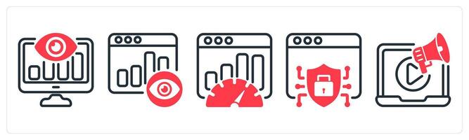 A set of 5 business icons as seo monitoring, page view, seo performance vector