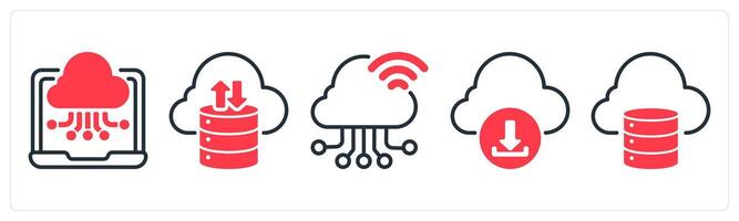 A set of 5 business icons as cloud computing, cloud storage, cloud connection vector