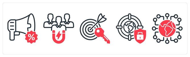 A set of 5 business icons as advertising offer, customer attraction, target keywords vector