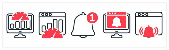 A set of 5 business icons as dashboard, seo performance, notification vector