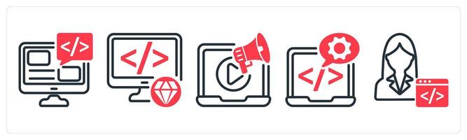 A set of 5 business icons as programming, clean code, marketing vector