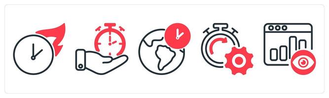 A set of 5 business icons as hot time, time management, global time zone vector