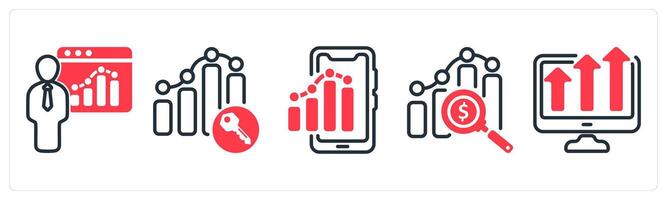 A set of 5 business icons as seo training, keyword ranking, mobile report vector