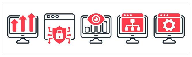 A set of 5 business icons as marketing trend, web security, seo monitoring vector