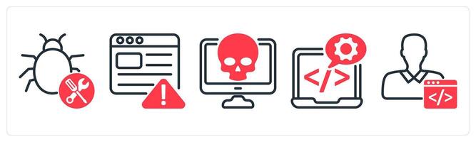 A set of 5 business icons as bug fixing, seo warning, virus vector