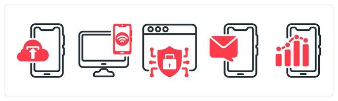 A set of 5 business icons as mobile data backup, device connectivity, web security vector