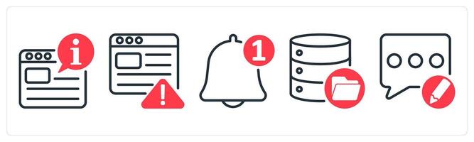 A set of 5 business icons as website information, seo warning, notification vector